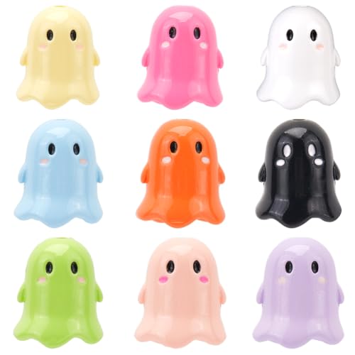SUNNYCLUE 1 Box 36 Stück 9 Farben Geister Perlen Schmuck Halloween Perlen Acryl Undurchsichtig Bunt Cartoon Geister Abstandshalter Lose Perlen Für Die Herstellung von Halloween Schmuck Armbänder Halsk von SUNNYCLUE