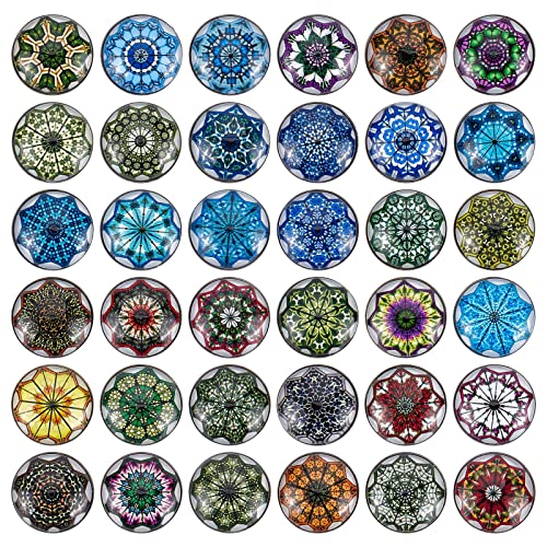 SUNNYCLUE 1 Box 36 Stück Druckknöpfe Aus Glas Glas Druckknöpfe Mandala Blumen Anhänger Austauschbare Druckknöpfe Für Die Schmuckherstellung Lanyard Halskette Armbänder Abreißknöpfe Erwachsene 18 mm von SUNNYCLUE