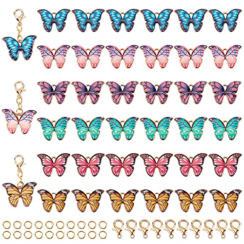 SUNNYCLUE 1 Box 36Stück 6 Farben Schmetterling Emaille Anhänger Legierung Schmetterling Mit Karabinerverschlüssen Biegeringen Für DIY Herstellung von Halsketten Ohrringen Armbändern Bastelarbeiten von SUNNYCLUE