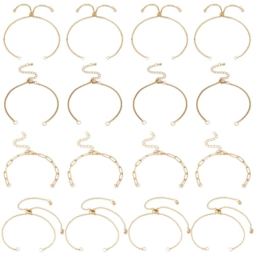 SUNNYCLUE 1 Box 4 Stile 16 Teiliges Ersatzarmband Set Mit Kettenschieber Gold Edelstahl Büroklammerkabel Seitlich Verstellbare Gliederketten Für Die Schmuckherstellung DIY Zubehör Damen von SUNNYCLUE