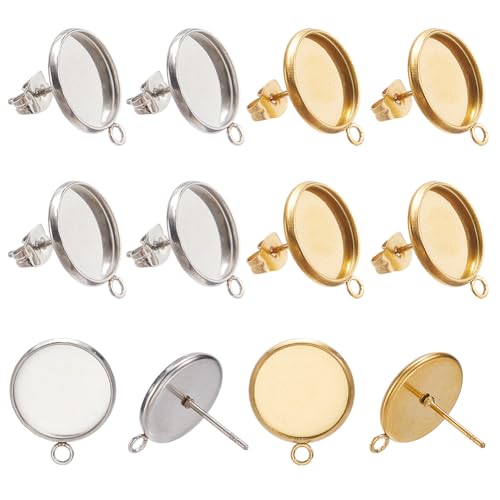 SUNNYCLUE 1 Box 40 Sets Blanke Ohrstecker Cabochon Ohrstecker 304 Ohrstecker Beschläge Aus Edelstahl Mit Schlaufe Und Ohrmuttern Goldene Blanke Lünettenschalen Für Schmuckherstellung Zubehör DIY Baste von SUNNYCLUE
