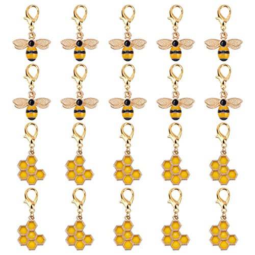 SUNNYCLUE 1 Box 40 Stück 2 Stile Bienen Stichmarker Bienen Anhänger Bulk Honesy Bienen Anhänger Abnehmbarer Karabinerverschluss Maschenmarkierer Zum Stricken Weben Nähzubehör Frauen Erwachsene Basteln von SUNNYCLUE