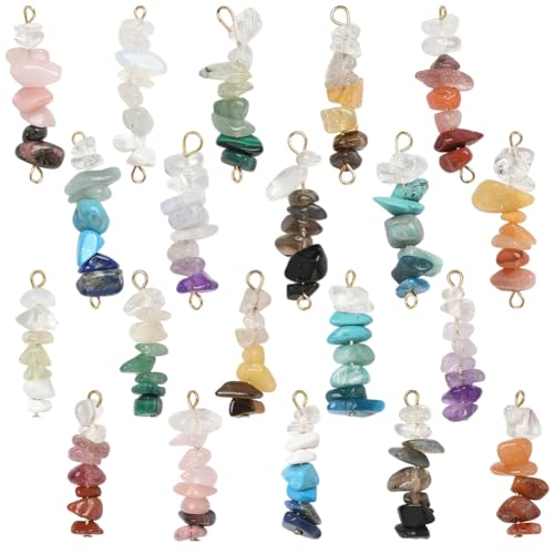SUNNYCLUE 1 Box 40 Stück 20 Stile Naturstein Verbindungsanhänger Edelstein Kristall Anhänger Gemischte Edelsteine Doppelloch Perlen Verbindungsanhänger Für Die Schmuckherstellung Armbänder Ohrringe DI von SUNNYCLUE