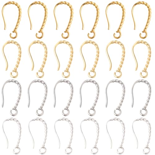 SUNNYCLUE 1 Box 40 Stück 4 Farben Französische Ohrringhaken Ohrringhakendraht Gold Silber Metall Messing Gedrehte Ohrhaken Angelhaken Ohrringe Beschläge Zur Schmuckherstellung Ohrhänger Damen Hochzeit von SUNNYCLUE
