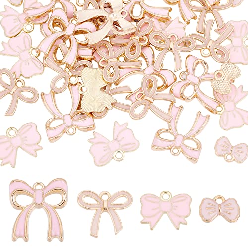 SUNNYCLUE 1 Box 40 Stück 4 Stil Romantische Emaille Flache Bowknot Charms Rosa Fliege Kawaii Baumelnde Anhänger Bulk Für Frauen Schmuckherstellung Ohrringe Halskette Armbänder Valentinstag DIY Bastelz von SUNNYCLUE