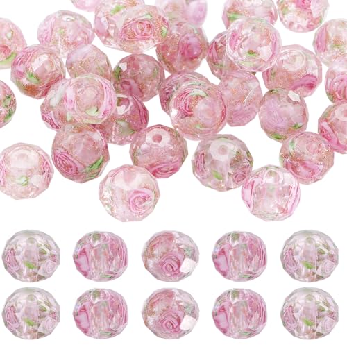 SUNNYCLUE 1 Box 40 Stück 9~10mm Goldsand Lampwork Perlen Große Menge Handgefertigte Rosa Rosenblumen Lampwork Perlen Runde Spacer Lampwork Perlen Für Armbänder Perlenschmuckherstellung DIY Halsketten von SUNNYCLUE