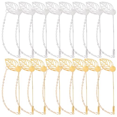 SUNNYCLUE 1 Box 40 Stück Broschennadeln Blatt Anstecknadeln Edelstahl Gold/Silber Hohles Blatt Lange Sicherheitsbrosche Nadelbefunde Mit Kette Für Schmuckzubehör Hochzeit DIY Abzeichen Schal Hut Zubeh von SUNNYCLUE