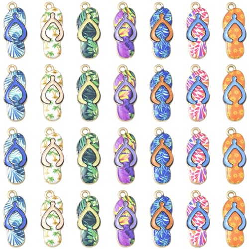 SUNNYCLUE 1 Box 40 Stück Flip Flop Anhänger Mini Slipper Anhänger Großpackung Hawaii Strandpflanzenblätter Floridndruck Sommerschuhe Kleine Flip Flop Anhänger Für Die Schmuckherstellung Ohrringe Armbä von SUNNYCLUE