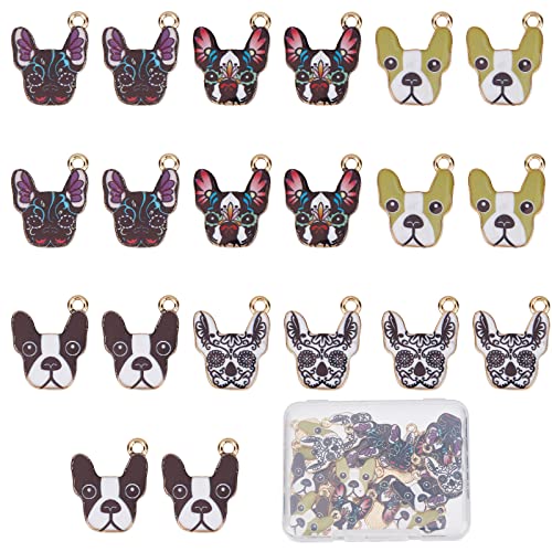 SUNNYCLUE 1 Box 40 Stück Hunde Charms Welpen Charms Hundekopf Buntes Gesicht Bulldogge Haustier Charm Flache Rückseite Tier Charms Für Die Schmuckherstellung Charms Halsketten Armbänder Ohrringe Schlü von SUNNYCLUE