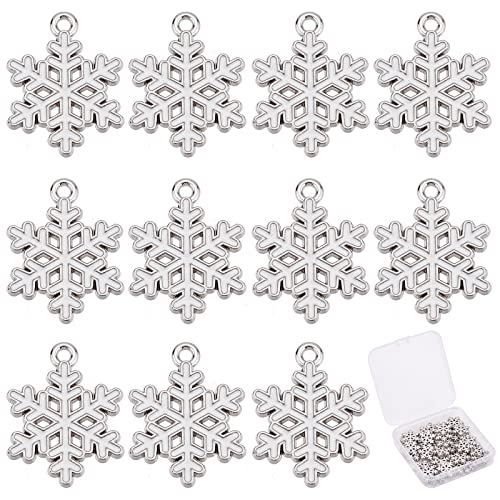 SUNNYCLUE 1 Box 40 Stück Legierungs-Emaille-Schneeflocke-Charms, Winterthema, Weihnachten, Zierliche Baumelnde Anhänger, Bulk Für Die Schmuckherstellung, Charms, Halsketten, Armbänder, Knöchelohrringe von SUNNYCLUE