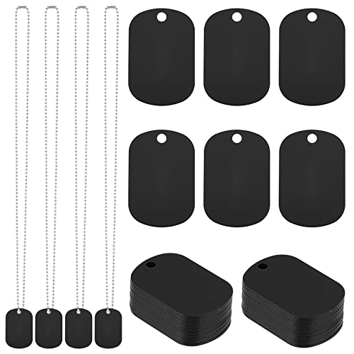 SUNNYCLUE 1 Box 40 Stück Stanzanhänger aus Aluminium, blanko, Edelstahl-Kugelkette, schwarz, 1,5 x 1 Rohlinge, Charm, DIY, 20 Sets, Metall-Hunde-Namensschilder, Lasergravur, Charms für DIY-Halsketten, von SUNNYCLUE