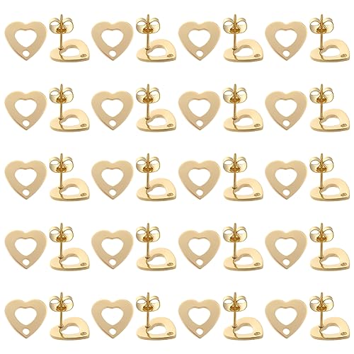 SUNNYCLUE 1 Box 40 Stück echte 24 Karat vergoldete Herz-Ohrringe mit Loch, Herz-Ohrringe, Ohrstecker, Ohrringpfosten und Verschlüsse für Schmuckherstellung, Zubehör, Damen, DIY, baumelnde Ohrringe von SUNNYCLUE