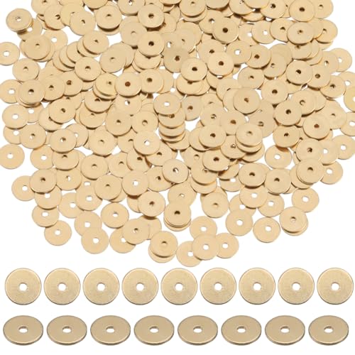 SUNNYCLUE 1 Box 400 Stück Echte 18K Vergoldete Messingperlen 6 mm Goldene Heishi Scheibenperlen Lose Flache Runde Distanzperlen Langlebige Metallperlen Für Die Schmuckherstellung Perlensets DIY Bastel von SUNNYCLUE