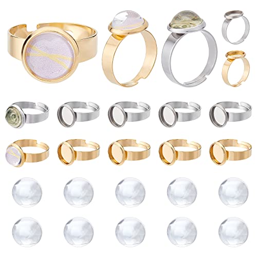 SUNNYCLUE 1 Box 40Pcs DIY 20 Sets Verstellbare Edelstahl Ringbasis Klarglas Cabochon Fassungen Für Die Schmuckherstellung Fingerringe Rohlinge Komponenten Ringherstellung Kit Erwachsene Bastelbedarf G von SUNNYCLUE