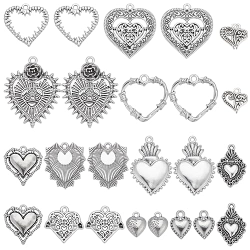 SUNNYCLUE 1 Box 48 Stück Herzanhänger Heiliger Herzanhänger Valentinstag Tibetischer Stil Antiksilber Herzanhänger Hohle Liebe Ostern Feiertag Heiliger Herzanhänger Für Die Schmuckherstellung Charms D von SUNNYCLUE