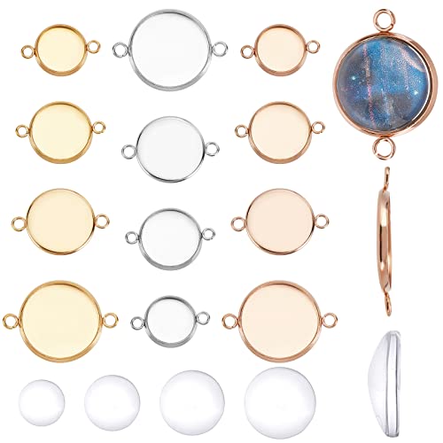 SUNNYCLUE 1 Box 48-teiliges Edelstahl-Cabochon-Einstellungen-Set, 4 Größen, Lünetten-Anschlüsse mit Doppelschlaufe, flach, runde Glieder, Verbindungsstück und 4 Größen, transparente Glas-Cabochons für die Schmuckherstellung SUNNYCLUE 1 Box 48-teiliges Edelstahl-Cabochon-Einstellungen-Set, 4 Größen, Lünetten-Anschlüsse mit Doppelschlaufe, flach, runde Glieder, Verbindungsstück und 4 Größen, transparente Glas-Cabochons für die Schmuckherstellung von SUNNYCLUE