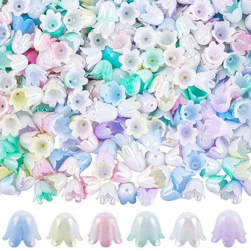 SUNNYCLUE 1 Box 480 Stück 6 Farben LilienFloridnperlen AcrylFloridn Perlenkappen 11mm Kunststoff Farbverlauf Bunte Glockentrompete Florale Tulpen Lose Endkappen Für Die Schmuckherstellung DIY Armbände von SUNNYCLUE