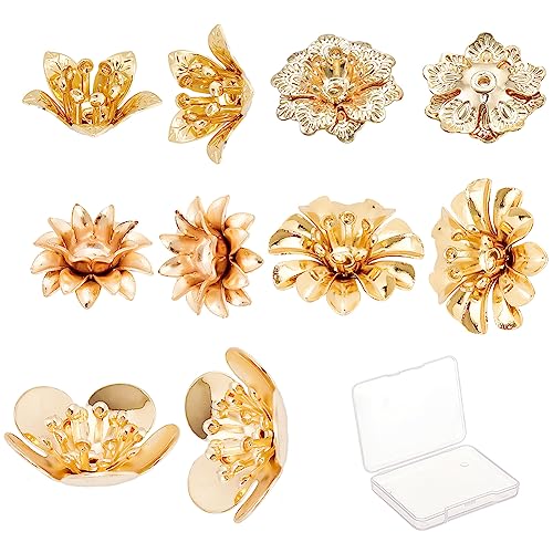 SUNNYCLUE 1 Box 5 Messing-Perlenkappen 3D-Perlenkappen In Blütenform Mit Mehreren Blütenblättern Für Die Schmuckherstellung, Ohrringe, Armbänder, Haarnadeln, Zubehör Für Erwachsene Frauen von SUNNYCLUE