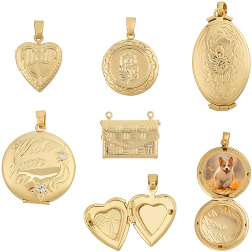 SUNNYCLUE 1 Box 5 Stile Echter 18 Karat Vergoldeter Medaillon Anhänger Bilderrahmen Anhänger Massen Messing Metall Erinnerungsbildhalter Herz Anhänger Runder Anhänger Für Schmuckherstellung DIY Halske SUNNYCLUE 1 Box 5 Stile Echter 18 Karat Vergoldeter Medaillon Anhänger Bilderrahmen Anhänger Massen Messing Metall Erinnerungsbildhalter Herz Anhänger Runder Anhänger Für Schmuckherstellung DIY Halske von SUNNYCLUE