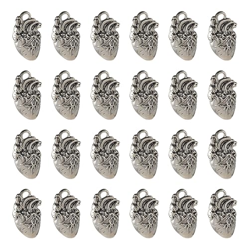 SUNNYCLUE 1 Box 50 Stück Gothic Herz Charms Bulk Silber Herz Charms Tibetischer Stil Legierungsanhänger Metall 3D Anatomisches Organ Halloween Für Die Schmuckherstellung DIY Halskette Oh von SUNNYCLUE