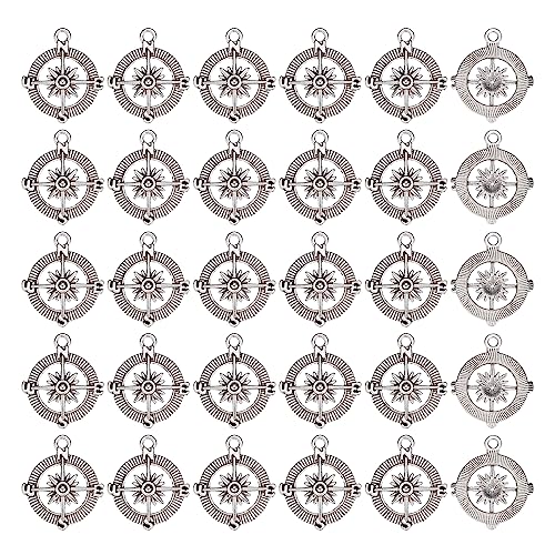 SUNNYCLUE 1 Box 50 Stück Nautische Kompass Charms im Tibet Stil, Legierung, DIY Schmuckanhänger für Frauen, Ohrringe, Armbänder, Halsketten von SUNNYCLUE