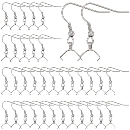 SUNNYCLUE 1 Box 50 Stück Ohrringhaken mit Quetschbügel Edelstahl Ohrringhaken Bulk French Wire Ohrhaken Ohrhaken Fischhaken Findings für Schmuckherstellung Zubehör DIY baumeln Ohrringe Handwerk von SUNNYCLUE
