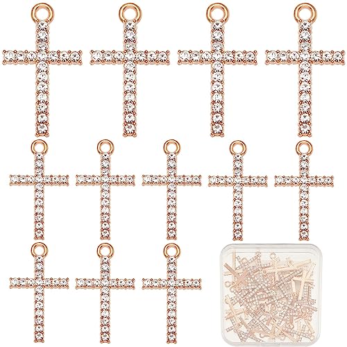 SUNNYCLUE 1 Box 50 Stück Rshinestone Kreuz Charms Kreuz Metall Charms Rosenkranz Goldener Kristall Glänzend Kleiner Kreuz Charm Für Schmuckherstellung Charms DIY Ohrring Armband Halskette Basteln Frau von SUNNYCLUE