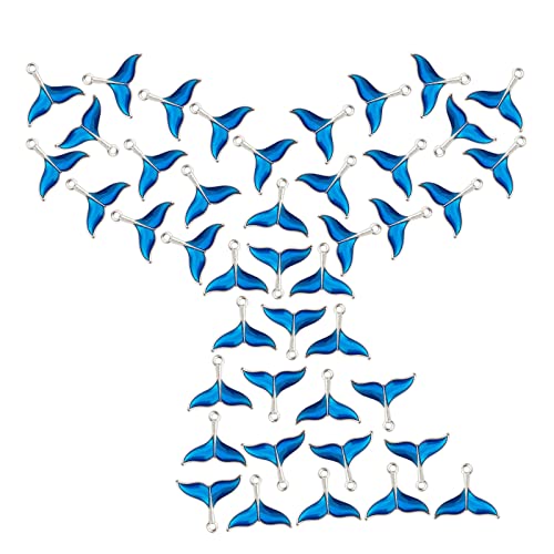 SUNNYCLUE 1 Box 50Stück Fischschwanz Anhänger Blaue Meerjungfrau Wal Delfin Fischschwanz Meerestiere Ozean Legierung Emaille Anhänger Versilbert Für Die Schmuckherstellung Charms Armbänder Halsketten von SUNNYCLUE