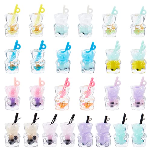 SUNNYCLUE 1 Box 52 Stück 13Stile Boba Tea Charms Milchtee Obst Bubble Tea Charm Harz Bär Tier 3D Flaschenimitat Charms Für Schmuckherstellung Charms Ohrring Halskette Armband Schlüsselanhänger Zubehör von SUNNYCLUE