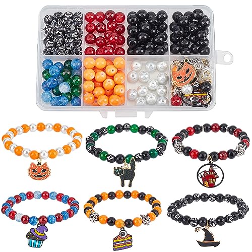 SUNNYCLUE 1 Box 6 Set Halloween Armband Herstellungsset Halloween Perle Magischer Hexenhut Anhänger Kürbis Charms Glasperlen Für Schmuckherstellungs Sets Anfänger Starter Erwachsene Frauen DIY Hallowe von SUNNYCLUE