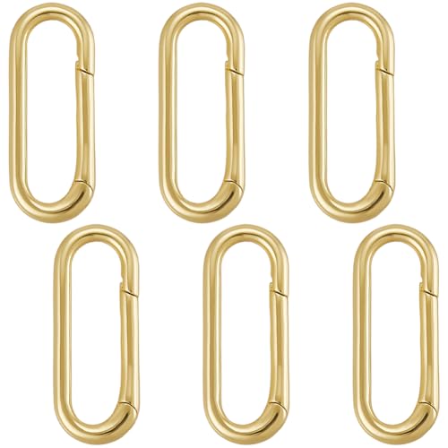 SUNNYCLUE 1 Box 6 Stück Echtes 18 Karat Vergoldetes Messing Ovaler Ringverschluss Federtorringe 25 x 1cm Armband Halskettenverschlüsse Verbinder Kleiner Druckknopf 0 geteilter Schnallenverschluss Für von SUNNYCLUE