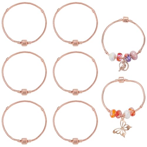 SUNNYCLUE 1 Box 6 Stück Schlangenarmbandketten Aus Roségold Metallarmreifherstellung Großpackung Europäische Messingverlängerung Verstellbare Schnur Perlen Mit Großem Loch Schlangenarmreifketten Für D von SUNNYCLUE