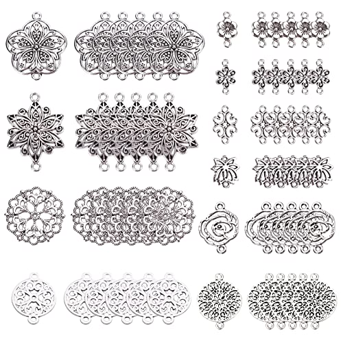 SUNNYCLUE 1 Box 60 Stück 10 Stile Kleeblatt Verbindungsstück Charms Zubehör Chakra Dreieck Bastelbedarf Für DIY Schmuck Armband Halskette Ohrring Herstellung Bastelzubehör Antik Silber Farbe von SUNNYCLUE