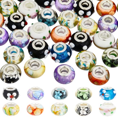 SUNNYCLUE 1 Box 60 Stück 10 Stile große Loch Murano-Perlen Europäische Perlen Abstandshalter Glas Rondelle bunte Harz Blume Lampwork lose Perlen für Schmuckherstellung Armband Halskette Ohrring SUNNYCLUE 1 Box 60 Stück 10 Stile große Loch Murano-Perlen Europäische Perlen Abstandshalter Glas Rondelle bunte Harz Blume Lampwork lose Perlen für Schmuckherstellung Armband Halskette Ohrring von SUNNYCLUE