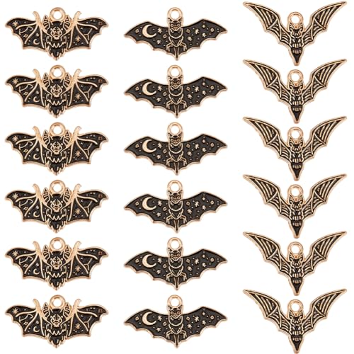 SUNNYCLUE 1 Box 60 Stück Fledermaus Anhänger Tieranhänger Halloween Legierung Vampir Gruselige Flittermaus Fledermausflügel Halbmond Schwarzer Gothic Anhänger Zur Schmuckherstellung Charms DIY Schlüss von SUNNYCLUE