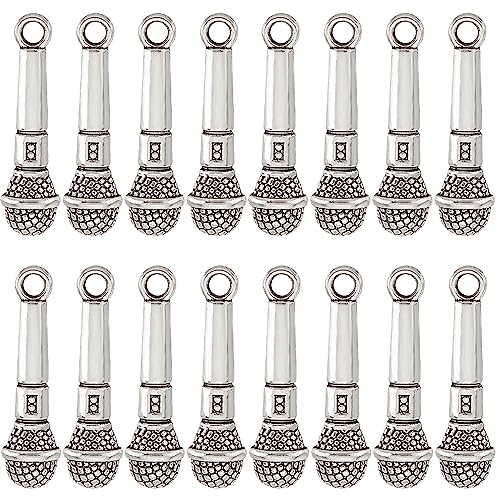 SUNNYCLUE 1 Box 60 Stück Mikrofon Charms Große Musik Charms Tibetischer Stil Antikes Silber Sänger Mini Karaoke Charms Kleine Lebensechte Miniatur Legierungs Charms Für Die Schmuckherstellung Charm DI von SUNNYCLUE