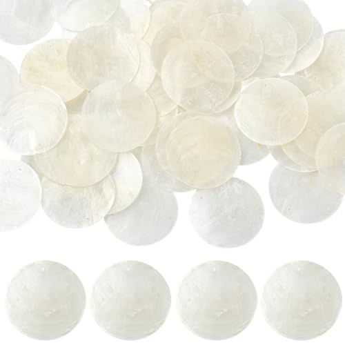 SUNNYCLUE 1 Box 60 Stück Runde capsiz Muschelanhänger Flache Muschelanhänger 5cm Weiß Natürlich Sommer Ozean Strand Hawaii Scheibe Münze Perlmutt Muscheln Perlen Anhänger Für Schmuckherstellung DIY Ba von SUNNYCLUE
