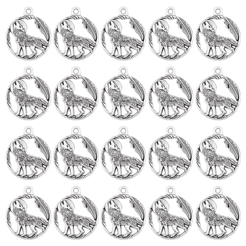 SUNNYCLUE 1 Box 60 Stück Silber Wolf Charms Bulk Wildtier Charms Legierung Tibetischer Stil Outdoor Wald Vintage Rund Retro Charm Für Schmuckherstellung Charms Supplies DIY Halskette Armband Ohrringe von SUNNYCLUE