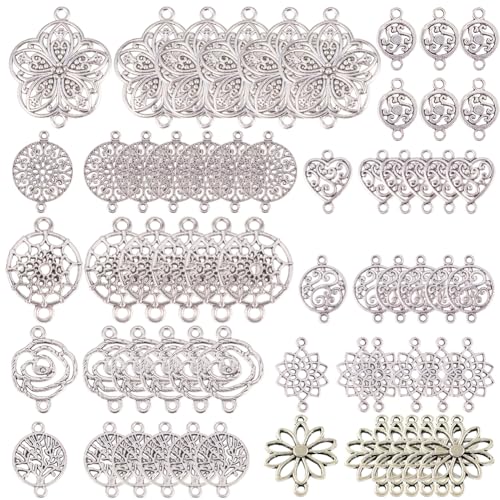 SUNNYCLUE 1 Box 60 Stück 10 Stile Blume des Lebens Charms Caum des Lebens Charm Schmuck Verbindung Verbinder Charms für Schmuckherstellung Anhänger Charms Ohrringe DIY Zubehör Schmuck Armband Damen von SUNNYCLUE