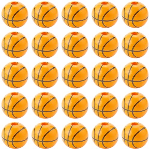 SUNNYCLUE 1 Box 70 Stück Basketball Holzperlen Sportball Perlen 16mm Orange Lackiert Glatt Großes Loch Klobige Lose Abstandshalter Für Die Schmuckherstellung Fundstücke Basteln DIY Perlenstifte Armbä von SUNNYCLUE