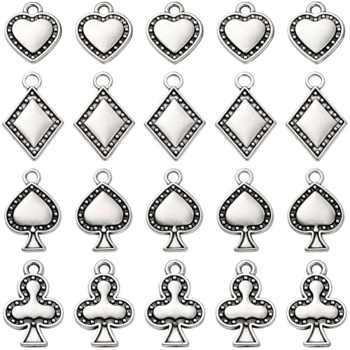 SUNNYCLUE 1 Box 72 Stück 4 Stile Poker Silber Charms Pik Charm Großpackung Legierung Club Herz Raute Karten Vintage Stil Metall Anhänger Im Tibetischen Stil Fundstücke Für Die Schmuckherstellung Halsk von SUNNYCLUE