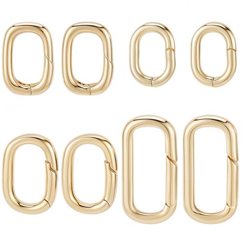 SUNNYCLUE 1 Box 8 Stück Echte 18 Karat Vergoldete Ovale Federringe Verbindungsstück Karabiner Metallfeder Schlüsselring Auslöser Schlüsselring Schnalle Clip Druckknopf Für DIY Schlüsselanhänger Schlüs von SUNNYCLUE