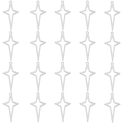 SUNNYCLUE 1 Box 80 Stück 4 Zackige Stern Charms Große Menge Hohler Edelstahl Silber Satellit Himmlischer Planet Weihnachtsstern Charm Für Die Schmuckherstellung Charms Für Frauen DIY Halskette Ohrring von SUNNYCLUE