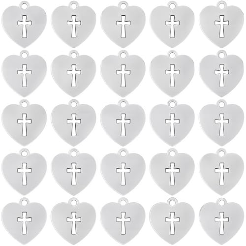 SUNNYCLUE 1 Box 80 Stück Herz Und Kreuzanhänger Schmuckanhänger Kruzifix Hohles Kreuz Vintage Tibetisches Antiksilber Baumelnde Anhänger Zubehör Für Die Schmuckherstellung Halskette Armband DIY von SUNNYCLUE