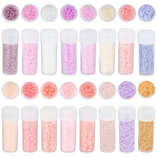 SUNNYCLUE 1 Box 80 g 12/0 Mini Glasperlen Undurchsichtig Runde Rocailles Perlen Glas 2 mm Armband Rocailles Perlen Rosa/Lila Abstandshalter Lose Perlen Kleine Glasperlen Zur Schmuckherstellung DIY Ohr von SUNNYCLUE