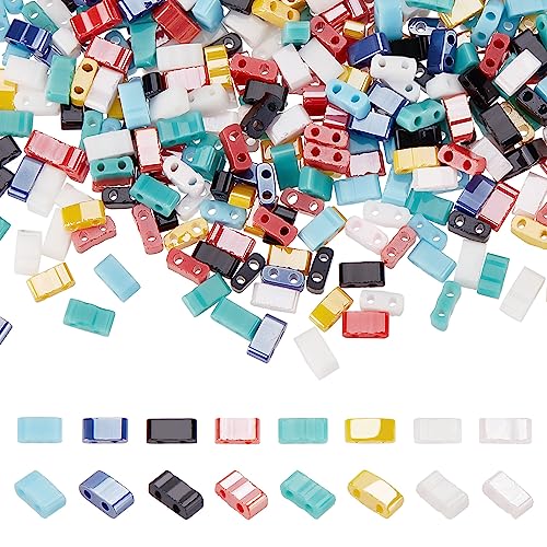 SUNNYCLUE 1 Box 800 Stück 8 Stil 1/2 Tila-Perlen Doppelloch Glasperlen Fliesenperlen Bulk Glas Rocailles Mini Flach Abstandshalter lose Perlen für Schmuckherstellung DIY Handwerk mehrsträngige von SUNNYCLUE