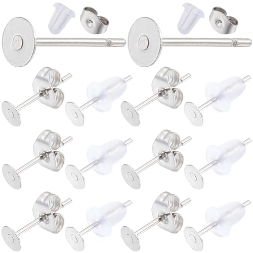 SUNNYCLUE 1 Box 900 Stück 4 mm 304 Edelstahl Ohrstecker Flache Ohrstecker Cabochon Fassungen Runde Leere Rückseiten Silberne Ohrstecker Beschläge Zur Schmuckherstellung Ohrringzubehör Handgefertigt Fü von SUNNYCLUE