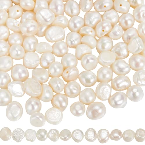 SUNNYCLUE 1 Box Ca 116 Stück 2 Stränge 6mm Süßwasserperlen Zuchtperlen Lose Natürliche Ungefärbte Weiße Ovale Unregelmäßig Geformte Lose Perlen Für Die Schmuckherstellung Basteln DIY Halsketten Armbä von SUNNYCLUE