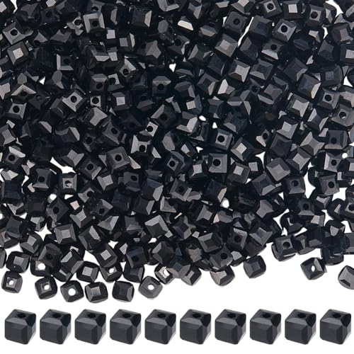 SUNNYCLUE 1 Box Ca 600 Stück 6 Stränge Schwarze Quadratische Glasperlen Würfelperlen 4mm Facettierter Kristall Kleine Lose Abstandshalter Strang Mit Loch Für Die Schmuckherstellung Armbänder Halskett von SUNNYCLUE