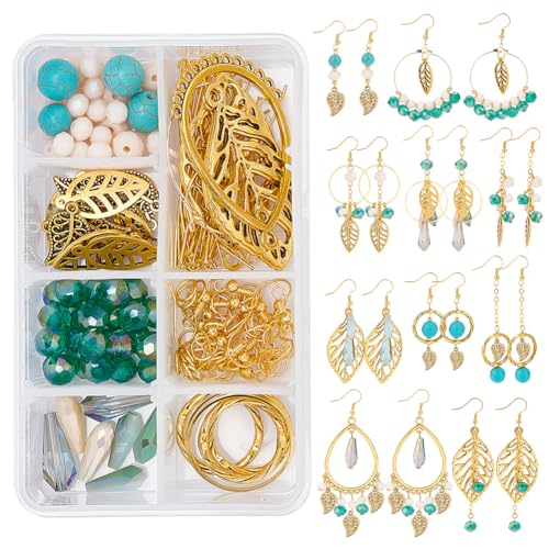 SUNNYCLUE 1 Box DIY 10 Paar Blatt-Ohrring-Kits Baumblatt-Charms-Anhänger-Blätter-Charm-Glasperlen Mit Ohrring-Haken Für Frauen DIY-Ohrring-Schmuckherstellung von SUNNYCLUE